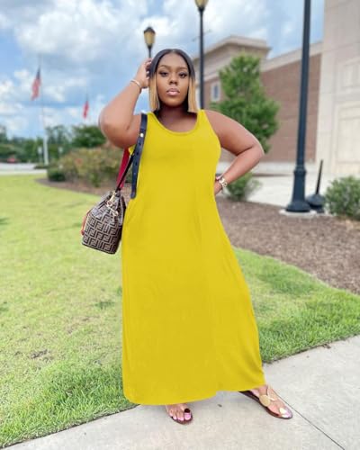 Image of TOPSRANI Womens Plus Size Maxi Dresses for Women Oversize Casual Short Sleeve V Neck Loose Plain Solid Trendy Summer Dress