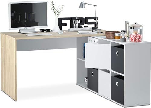 Habitdesign 0F4606A   Mesa Escritorio, Mueble de despacho, Modelo Adapta, Medidas: 74 x 120 x 77 cm, Color Blanco artik y Roble Canadian
