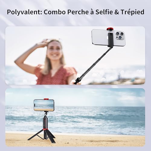 Perche selfie ATUMTEK tripode bluetooth noir avec telecommande sans fil amovible - 6