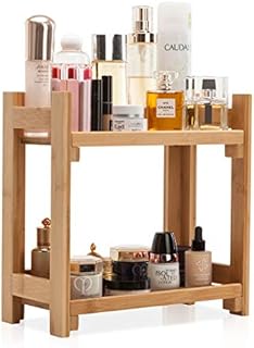 GOBAM Bamboo Makeup Organiser, 32 cm Tall - 2 Layer Countertop Organiser for Makeup Brushes, Cosmetics, Skin Care & Perfume, Easy Assembly, Makeup Display Stand, Ideal for Mom, Wife, Teens - Natural