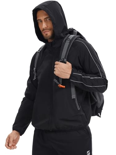 Men Rain Jackets Long Sleeves Zipper Raincoat Lightweight Waterproof with Hood Slim Fit Rain Coat for Outdoor Sports3