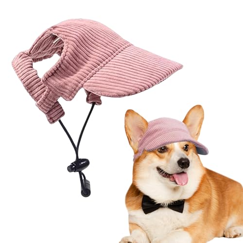 Voarge Hunde Baseballmütze, Verstellbar Hundecap mit Ohrlöchern Sonnenhut Sommer Reise Hut, Cord, atmungsaktiv, Hunde-Sonnenhut (Rosa, M)