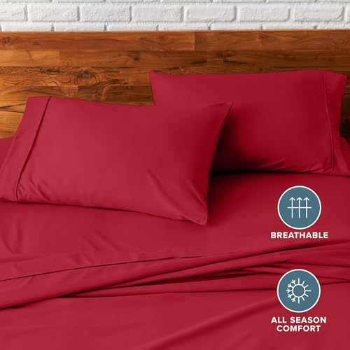Image of Bare Home Microfiber Pillow Cases - King Size Set of 2 - Cooling Pillowcases - Double Brushed - Red Pillowcases 2 Pack - Easy Care (King Pillowcase Set of 2, Red)
