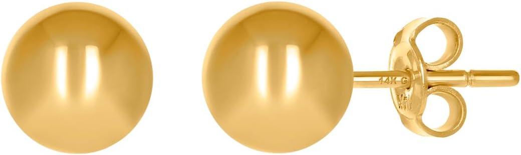 14k Yellow Gold Womens 8mm Ball Stud Earrings Ball Earring for Women