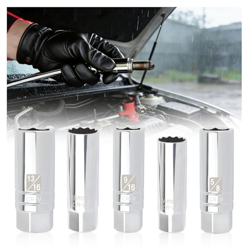 5PCS Magnetic Spark Plug Socket Set,3/8" Drive Spark Plug Removal