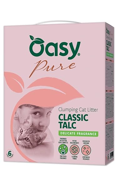 OASY Lettiera Agglomerante Pure Classic Talc, 10 L, Profumazione al Talco, Controllo Odori, per Gatti