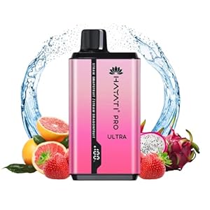 Hayati Pro Ultra 15000 Puffs Disposable Vape, Prefilled Dual E-liquid Tank E-Cig, Visual Display Screen, Draw-Activated Rechargeable Vape Pen, 0mg Nicotine Free (Straw Grapefruit/Straw Dragonfruit)
