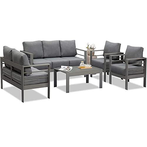 Wisteria Lane Aluminum Outdoor Patio Furniture Set, Modern Patio Conversation Sets, Outdoor Sectional Metal Sofa With 5 Inch Cushion And Coffee Table For Balcony, Garden, Dark Grey #TOP6