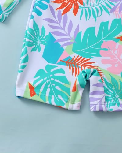 Image of Toddler Girl Swimsuit Baby Girl Bathing Suit Long Sleeve Floral Zipper One-Piece Rash Guard Swimsuit with Hat