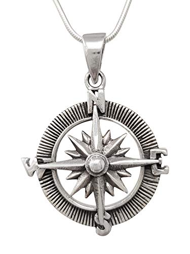 Colgante de brújula de plata 925 Treasure Bay para hombre y mujer con cadena