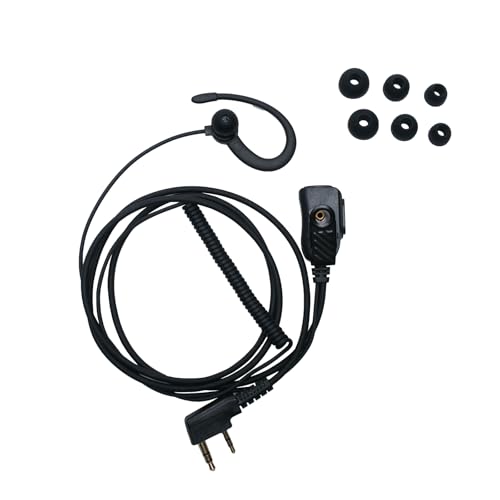 LYWBETOP 2 Pin Earpiece Headset with Side PTT Compatible with Baofeng Kenwood Walkie Talkies Two Way Radio Accessory (C-Shape and 3eartip, Black)