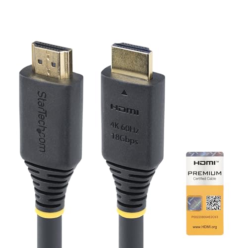 StarTech.com 20ft (6m) Premium Certified High Speed HDMI Cable, 4K 60Hz/1440p 144Hz, 18Gbps, UHD HDMI 2.0 Cord, TPE Jacket