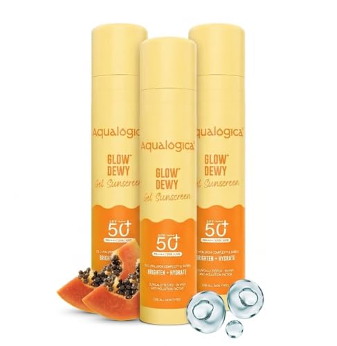 Aqualogica Glow+ Dewy Gel Sunscreen - 50 g x 3 | SPF 50+ PA++++ | In-Vivo Tested | New-age Filters | 12-Hour* Sun Protection | Tan Protection | For Br