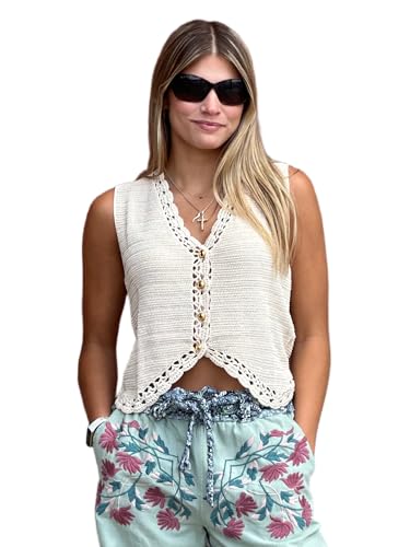 Crochet Trimmed Button Down Sweater Vest