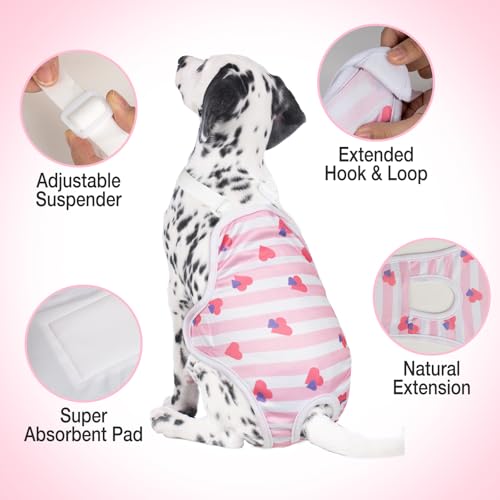 Image of Jollywoods 3 Pack Washable Female Dog Diaper Onesie Sanitary Pantie with Adjustable Suspender, Reusable Fixed Doggie Diapers, Super Absorbent Leakproof for Small Medium Large Dog in Heat Cycle L