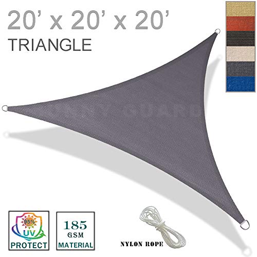 SUNNY GUARD 20' x 20' x 20' Charcoal Triangle Sun Shade Sail UV