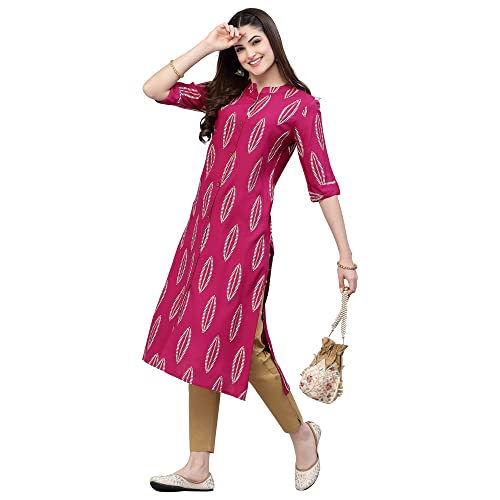 Image of Stylum Women's Turquoise Block Printed Rayon A-Line Kurta | Office Kurtas for Women (Available in Plus Sizes)