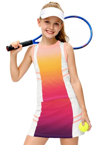 Image of AOBUTE Girls Tennis Golf Outfit Tank Top and Skirt with Shorts Set 4-12 Years