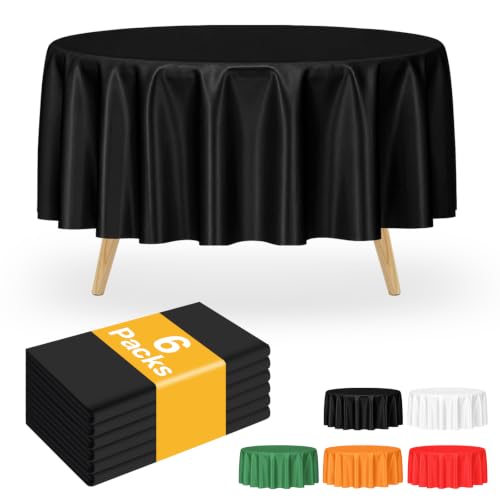 84Inch Round Black Tablecloth, Plastic Table Cloth Disposable Table Covers