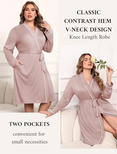 Image of Ekouaer Plus Size Robes for Women Soft Bathrobe V Neck Soft Maternity Robe