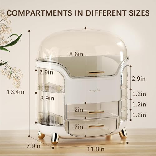 SIOOUI Schminktisch Organizer, Kosmetik Organizer mit Deckel & Schubladen, Große Make-up & Skincare Aufbewahrungsbox aus Acryl, Staubdicht & Wasserdicht für Schminktisch, Bad & Vanity