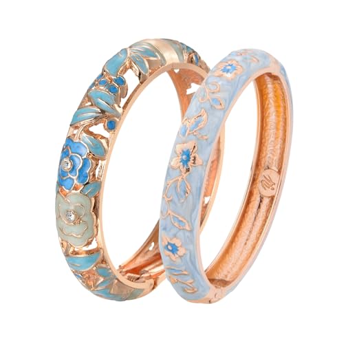 Image of UJOY Vintage Jewelry Cloisonne Handcrafted Flower Enameled Gorgeous Rhinestone Hinged Cuff Bracelet Bangles Gifts 88A10