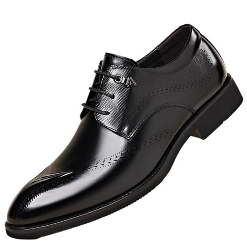 Men's Lace up Leather Dress Shoes Business Formal Genuine Leather Soft Breathable Comfortable Office Wedding Work Footwear