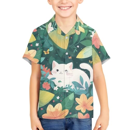 Kids Boys Summer Button Down Shirts Animals Graphic Hawaiian Short Sleeve Dress Shirts3