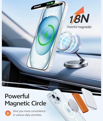 Image of FNTCASE for iPhone 15 Plus Case: for iPhone 14 Plus Case [Compatible with Magsafe] [Screen Protector] Anti Yellowing Transparent Clear Magnetic Phone Cover - Military Grade Shockproof Cases - Clear