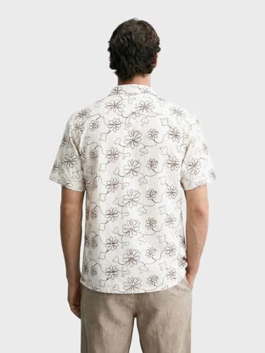 Image of The Indian Garage Co Men Relaxed Fit Textured Half Sleeves Cuban Collar Resort Wear Shirt