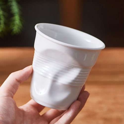 Taza de cerámica única con diseño arrugado blanco miniatura 3