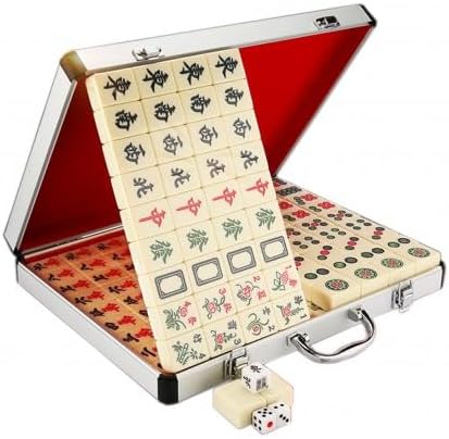 Miniatura 5 de FixtureDisplays Juego de mahjong chino auténtico sin código numérico 1.6 "azulejos altos Mah-Jong incluye un espacio en blanco con caja de aluminio