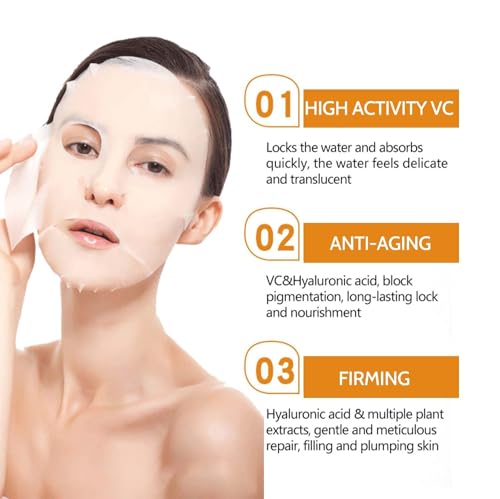 Sheet Mask, Vitamin C Face Masks, 10Pcs Face Masks Skincare, Hydrating Face Mask with Hyaluronic Acid, Face Masks Beauty, Anti-aging Face Mask Set, Anti Dark Spots Sheet Masks for All Skin. - Image 4