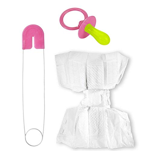 WIDMANN 82522 - Set Bebé con Pañal, Imperdible, Chupete, para Hombre Adulto, Baby Showers, Despedidas De Soltero, Carnaval, Rosa