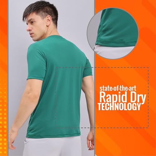 Image of TECHNOSPORT Men's Slim Fit Polyester Activewear Sports T-Shirt with Moisture-Wicking Comfort for Workout, Running & Gym