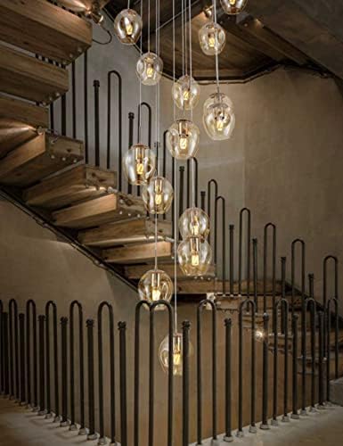 10-Lights Modern Crystal Chandeliers，High Ceiling Long Raindrop Ceiling Light Foyer Chandeliers for Villa Living Room，Spiral Staircase Lighting-W19.7" X H118.2"