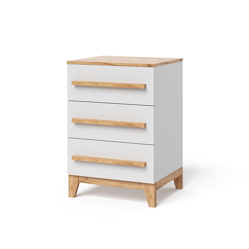 VitaliSpa Commode avec tiroirs Malia, Blanc/Artisan, 60x88cm avec 3 tiroirs, Compatible avec d'autres Meubles de la série Malia
