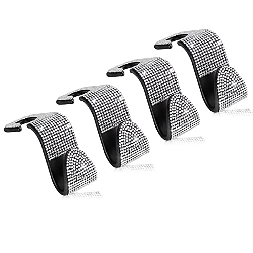 Bling Car Seat Headrest Hook 4 Pack Back Seat Hidden Hook Headrest Hanger Universal Car Decor Accessories for Car Purse Hanger Bag Coat Seat Rear Hook (White)