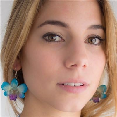 Blue Purple Real Flower Orchid Earrings