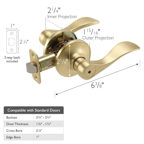 Image of Design House Springdale Privacy Door Lever, Satin Gold | Surface, Transitional, Brass, Hardware, 728907