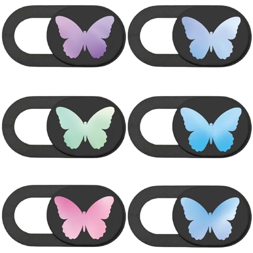 PRESSINART 6 Piezas 6 Estilos Cubierta Deslizante de Cámara de Mariposa para Laptop Linda Y Ultrafina Bloqueador de Privacidad de Webcam de Plástico para Laptop Computadora de Escritorio Tableta