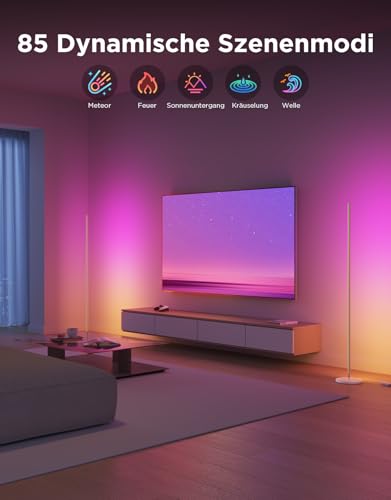 Govee RGBIC LED Stehlampe Wohnzimmer, 1000lm Stehleuchte Dimmbar, Arbeiten mit Matter & Alexa, 85 Szenenmodi, 16 Millionen Farben, DIY & Musikmodi, 136cm Ecklampe für Schlafzimmer Deko, Gold 3
