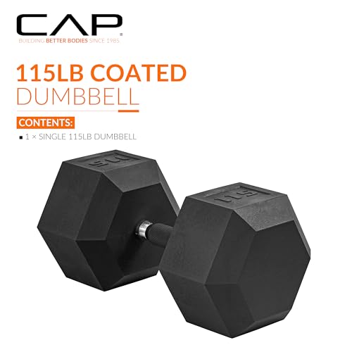 Image of CAP Rubber Coated Dumbbell Weights, Free Weights for Home Gym Strength Training, Anti-Roll Hex Dumbbells with Black, Chrome & Comfort Grip Handles, Singles