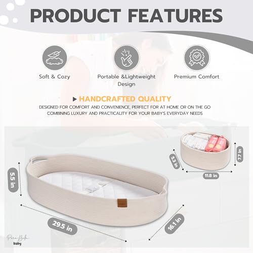 Image of Baby Changing Basket for Baby Dresser, Moses Basket for Babies, Cotton Rope Diaper Changing Basket, Unisex Baby Moses Basket, Foam Diaper Changing Pad for Dresser, Changing Table Topper for Dresser