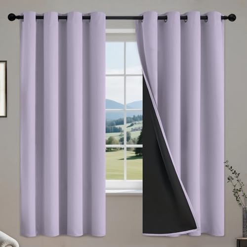 Image of COSVIYA 100% Lilac Blackout Curtains for Living Room 84 Inches Length