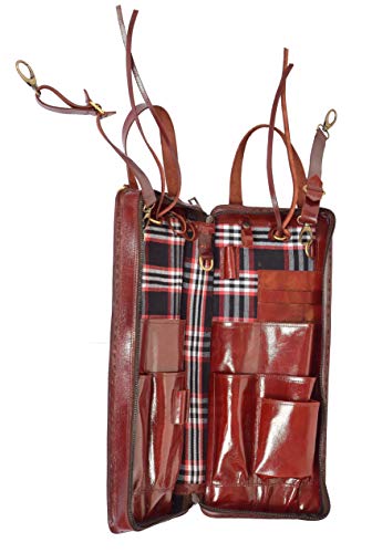 WerKens Hand Made Leather Drumstick Bag Hand Stiched Percussion Drum Stick Bag Holder Mallet Bag Adjustable Floor Tom Hooks,Carrying Strap, Ample Space for Accessories -\"The Diwo\"