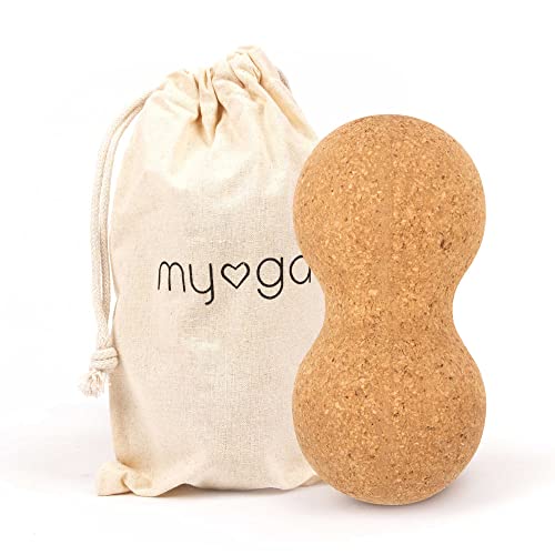 Myga - Cork Peanut Lacrosse Ball Muscle Roller Self Massager for Myofascial Release, Trigger Point Therapy and Deep Tissue Massage - 14 x 6cm