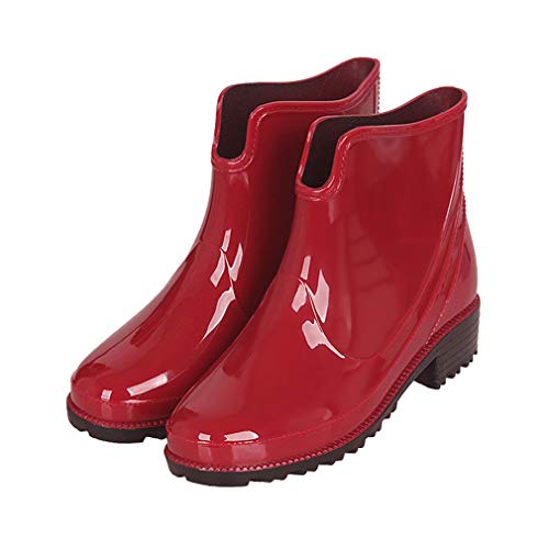 Damen-Regenstiefel, modisch, PVC, Gelatine, wasserdicht, rutschfest, Wellington Slip-On Gummistiefel, Schwarz, Rot, Blau, rot, 37 EU Cover