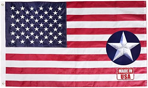American Flag for 3x5 FT Outdoor US Flags Made in USA Embroidered Stars Sewn Stripes Brass Grommets Foot Heavy Duty Nylony Perfect for Outdoor High Wind