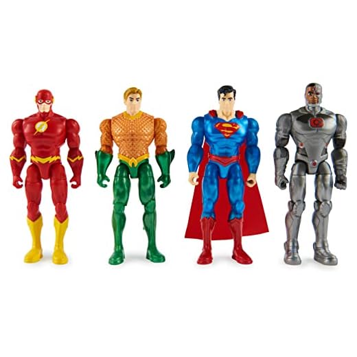 DC Comics, Justice League 4-Pack, 4-inch Action Figures | The Flash, Superman, Aquaman, Cyborg | Collectible Kids Toys for Boys and Girls Ages 3 and Up